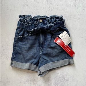 NWT Guess Women's Kady HR Paperbag Cuffed Shorts Dark Wash Size 24 High Rise